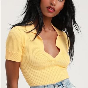 Lulus Farias Golden Yellow Ribbed Cropped Polo